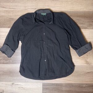 Lauren Ralph Lauren 3/4 sleeve Cotton black button up size XL